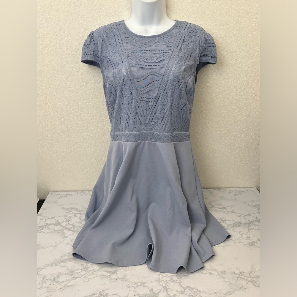 City Studio mini dress Size 11 Blue lace Ruffles Short Juniors Womens Zip Up​​​
